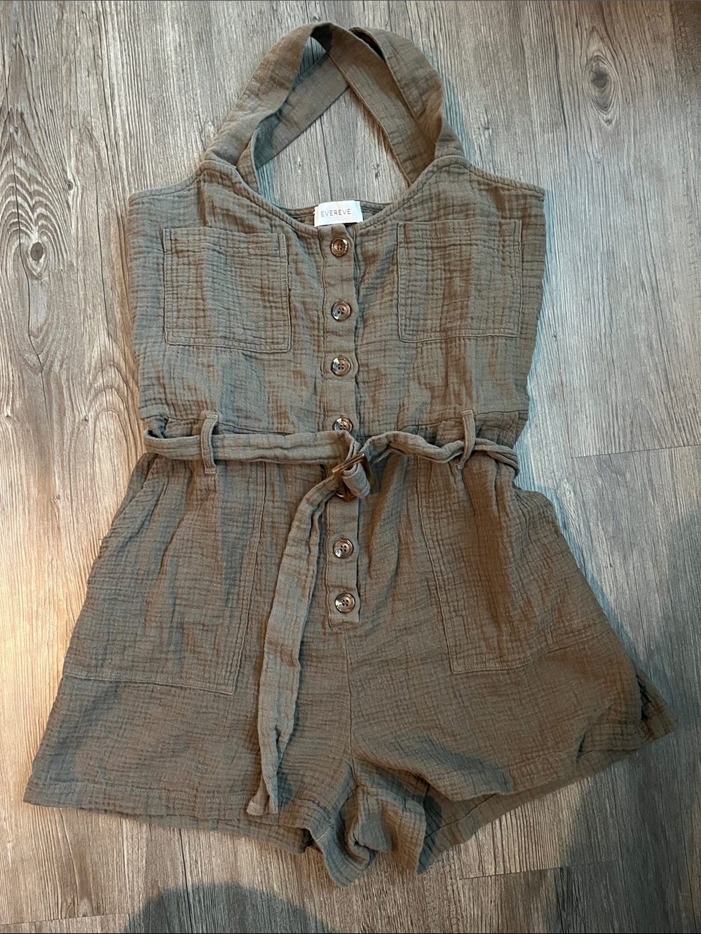 EVEREVE Olive Green Button-Front Romper